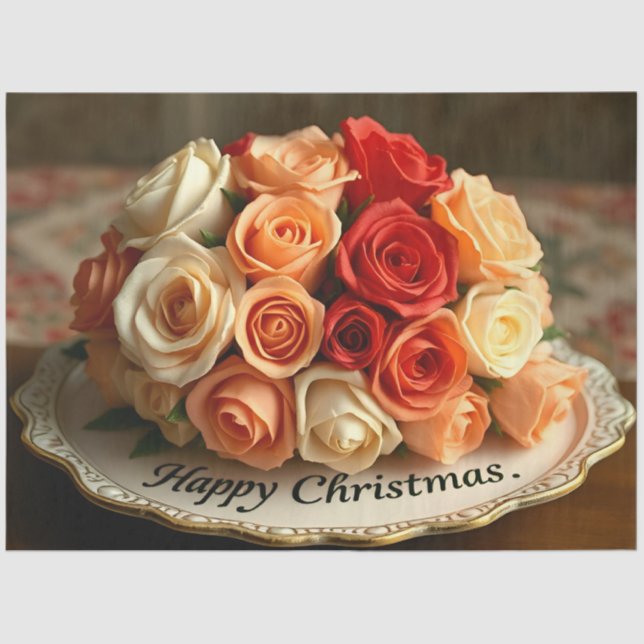 Papel De Seda Happy Christmas Rose Flowers Bouquet Decoupage  (Frente )