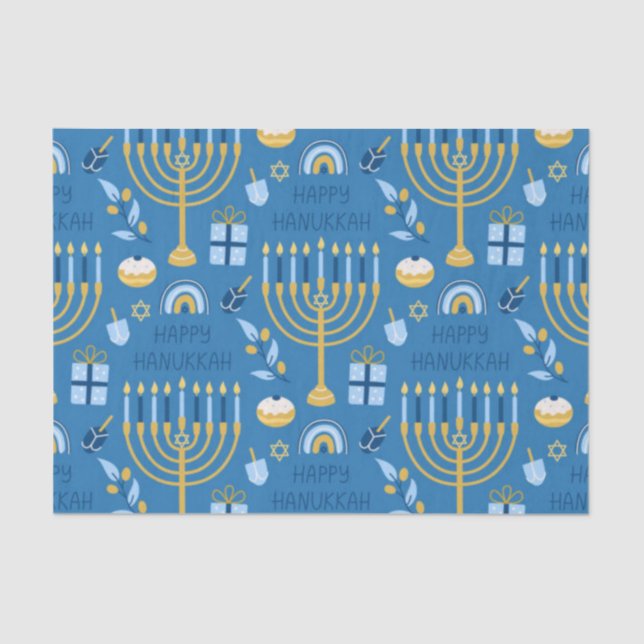 Papel De Seda Happy Hanukkah Blue Star (Frente )