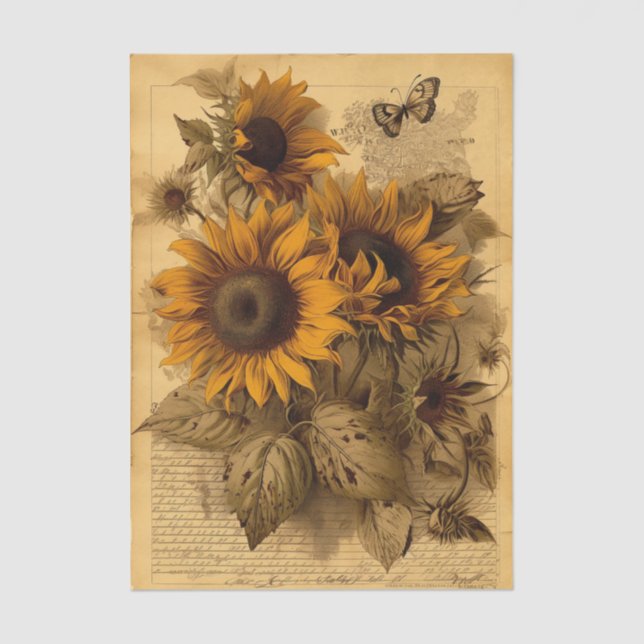 Papel De Seda Happy Swirling Sunflowers, Butterflies and Script (Frente )