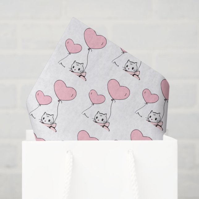 Papel De Seda Happy Valentine's Day Tissue Paper Cat Pink Hearts (Sacola de presentes)