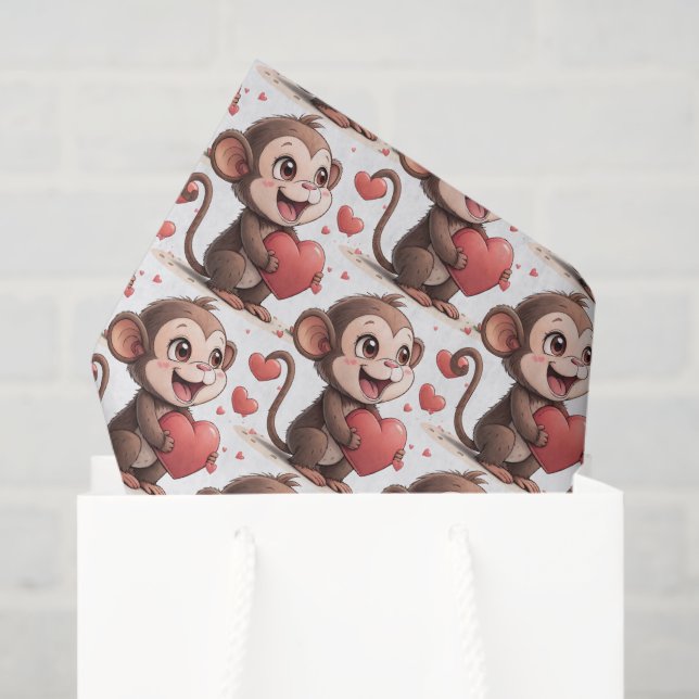 Papel De Seda Happy Valentine's Day Tissue Paper Monkey Hearts (Sacola de presentes)