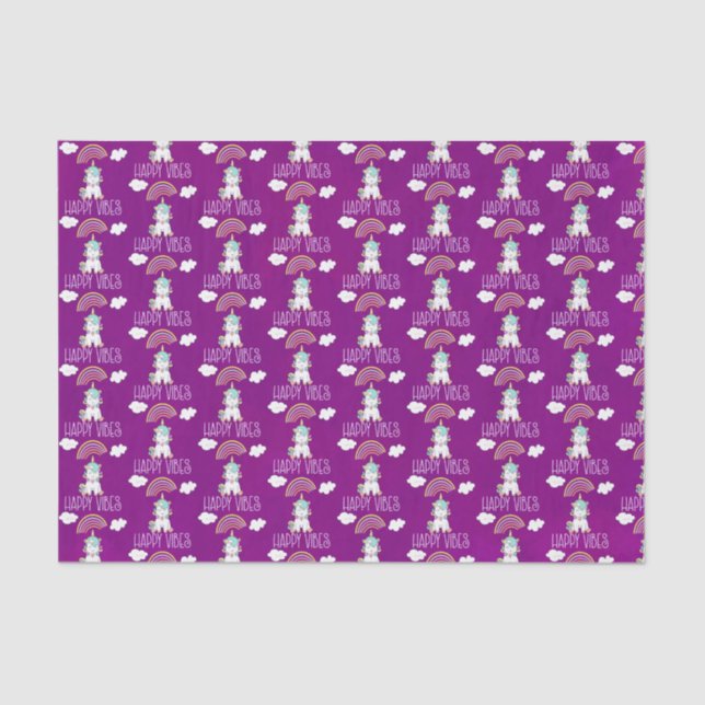Papel De Seda Happy Vibs Typografia Incrível Rainbow & Unicorn (Frente )