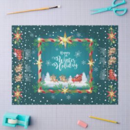 Papel De Seda Happy Winter Holiday Snowy Fairy Tale with Santa