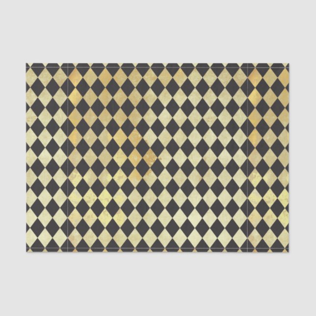 Papel De Seda Harlequin, Dourado e preto, aflitos (Frente )