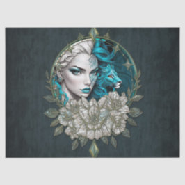 Papel De Seda Harmonia dos elementos, a mulher com leão.