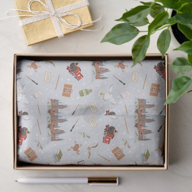 Papel De Seda Harry Potter Cartoon Hogwarts Pattern (Presente)