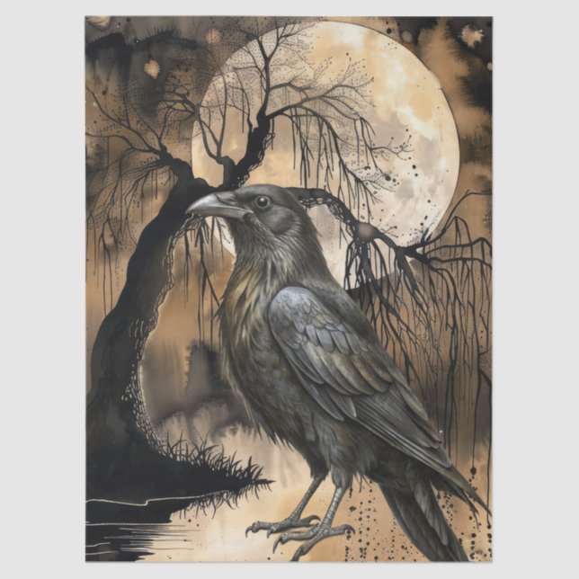 Papel De Seda Haunting Fantasy Gothic Raven Art Collage (Frente )