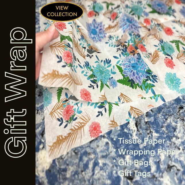 Papel De Seda Havaí Aves Selvagens Abstrato Floral Tropical (Modern Tissue Paper Botanical Nature Floral Bird Design)