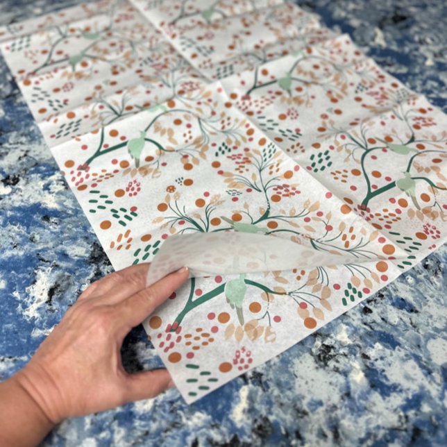 Papel De Seda Havaí Aves Selvagens Abstrato Floral Tropical (Beautiful Modern Botanical Birds and Flowers Trendy Chic Floral Tissue Paper)