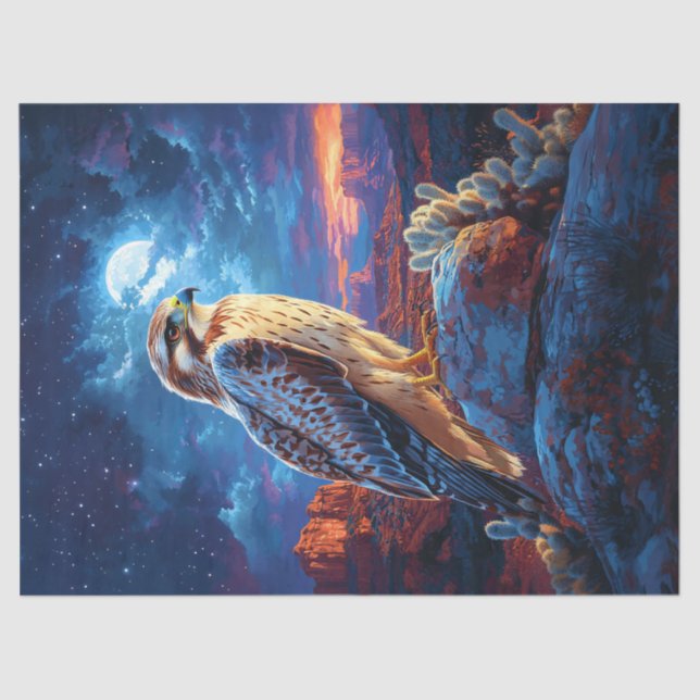 Papel De Seda Hawk no deserto sob uma dissociação da lua complet (Frente )