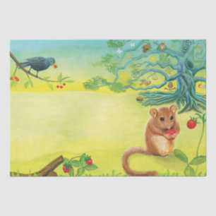 Papel De Seda Hazel Dormouse comendo morango selvagem