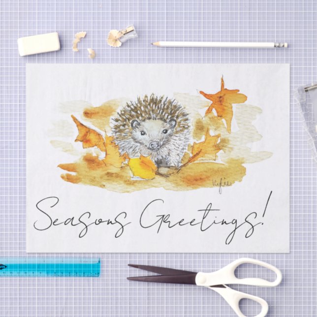 Papel De Seda Hedgehog In Fall Leaves (Arte )