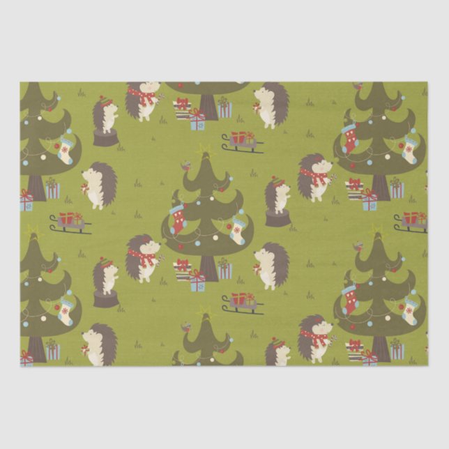 Papel De Seda Hedgehogs Bonitos com Árvore Xmas e Crianças Leigh (Frente )