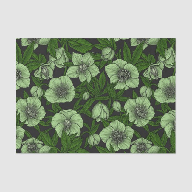 Papel De Seda Hellebores brancos com folhas (Frente )