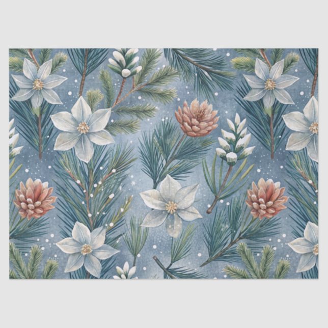 Papel De Seda Hello Winter Pines & Flowers (Frente )