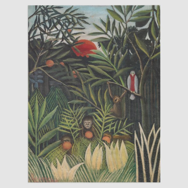 Papel De Seda Henri Rousseau - Macacos e papagaio na Floresta Vi (Criador carregado)