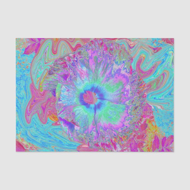 Papel De Seda Hibisco Azul Arco-íris Psicodélico Retro (Frente )