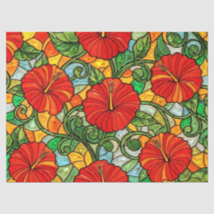 Papel De Seda Hibisco Vermelho Laranja Dourado Vidro Pintado Fal