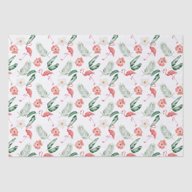 Papel De Seda Hibiscus Pink e Flamingo Tropical (Frente )