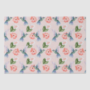 Papel De Seda Hibiscus verde e rosa azuis e beija-flor