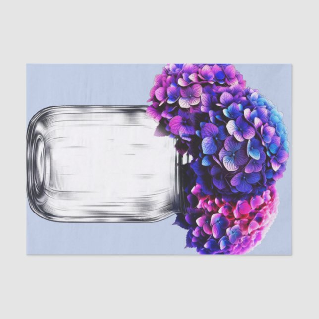 Papel De Seda Hidrangea Floral Vibrante Roxo Azul Rosa (Frente )