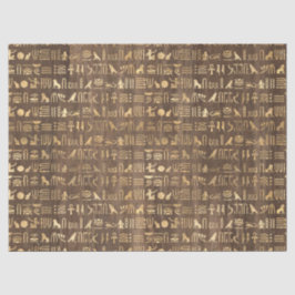 Papel De Seda Hieróglifos Egípcios Dourados na Decoupage Marrom