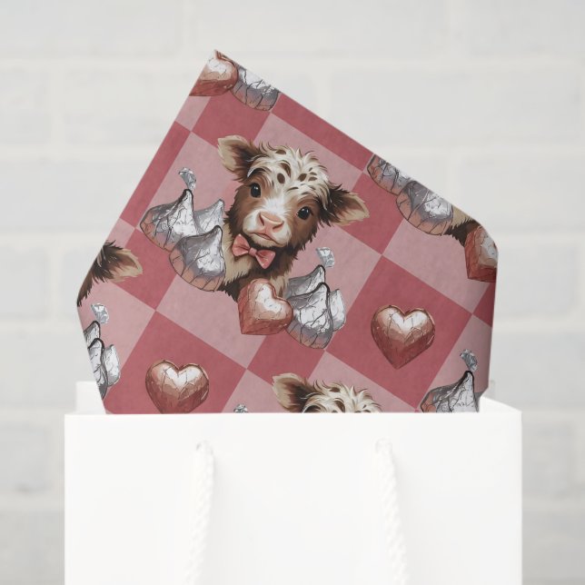 Papel De Seda Highland Cow Chocolate & Heart Kisses Gift Liner (Sacola de presentes)
