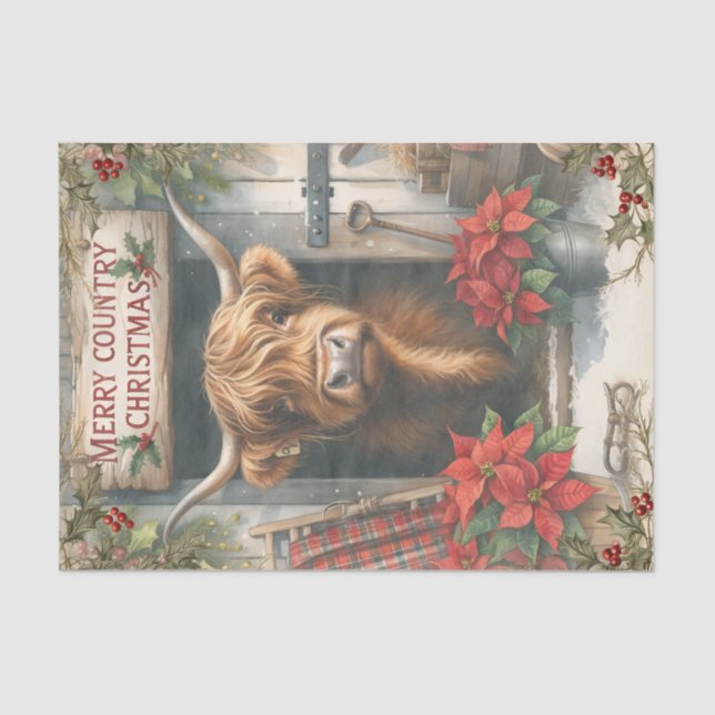Papel De Seda Highland Cow Christmas (Frente )