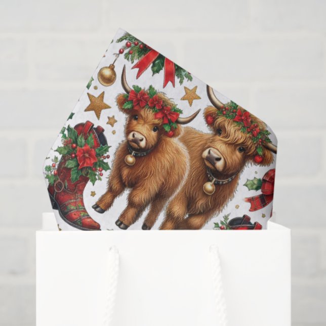Papel De Seda Highland Cow Christmas Wrapping Paper (Sacola de presentes)