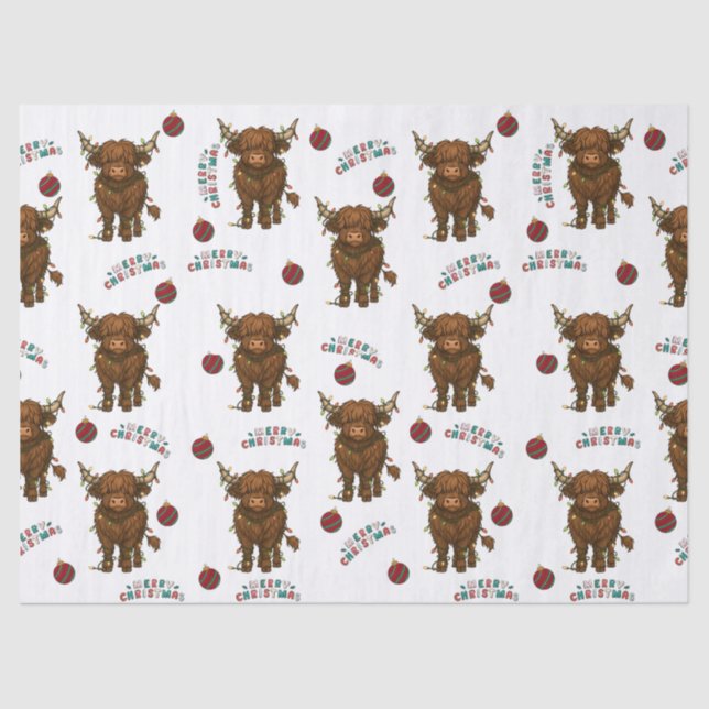 Papel De Seda Highland Cow Christmas Wrapping Paper (Frente )