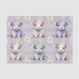 Papel De Seda Highland Cow Easter Daisy Flowers Pastel