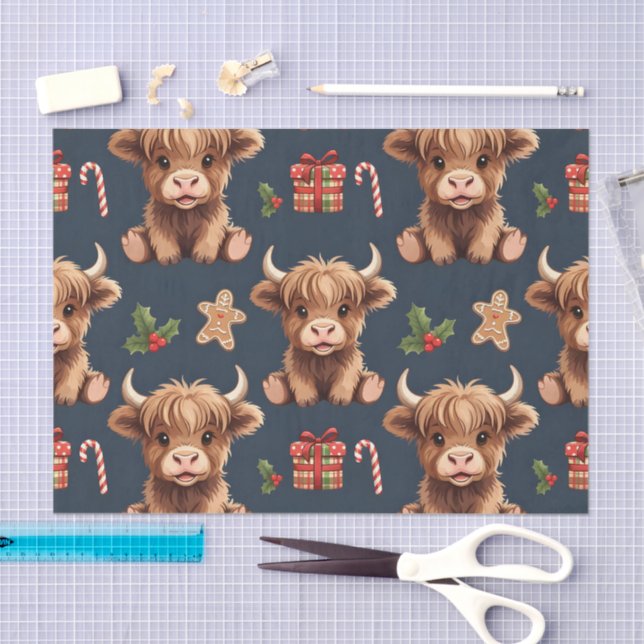 Papel De Seda Highland Cow Festive Santa Christmas (Arte )