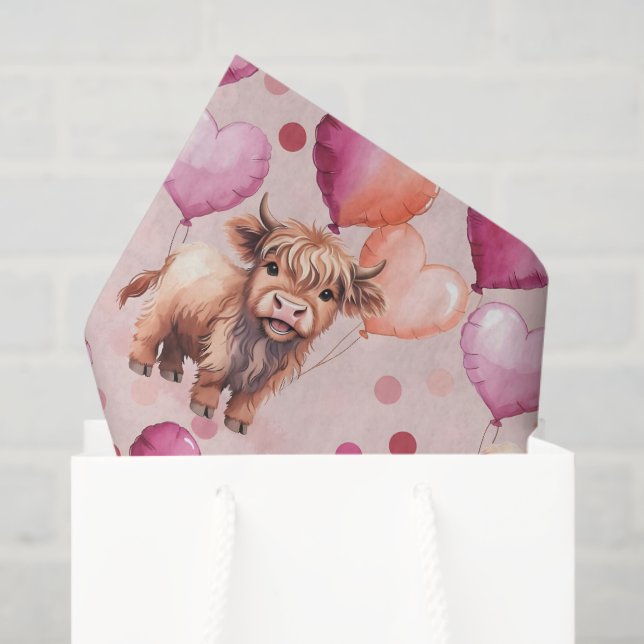 Papel De Seda Highland Cow Pastel Balloon Cute Gift (Sacola de presentes)