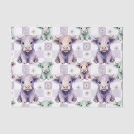 Papel De Seda Highland Cow Purple Sage Easter Flowers Pastel