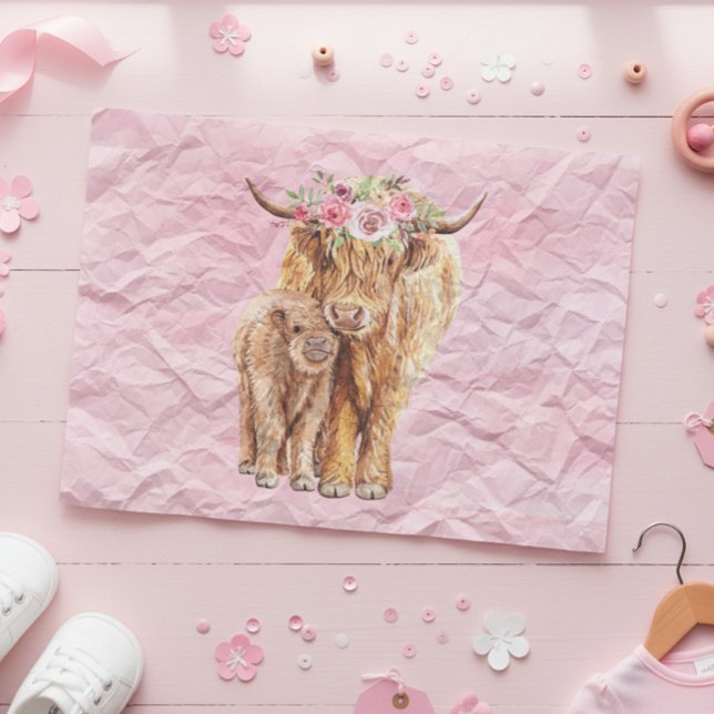 Papel De Seda Highland Cow Scotland Pink Mama Baby Calf (Criador carregado)