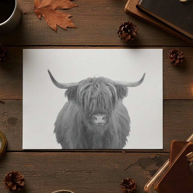 Papel De Seda Highland Cow Scotland Rustic Black White (Criador carregado)