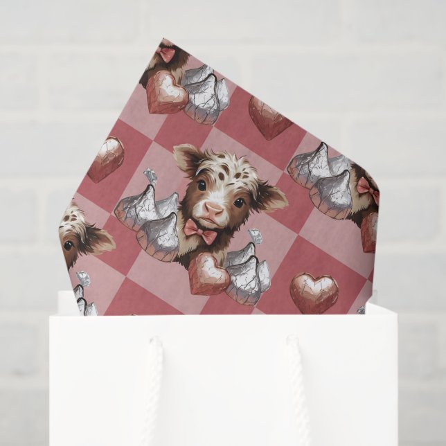 Papel De Seda Highland Cow Valentine Heart Chocolate  (Sacola de presentes)