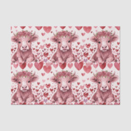Papel De Seda Highland Cow Valentine Pink Rose Tissue Paper