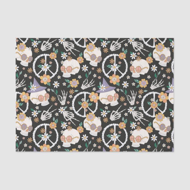 Papel De Seda Hippie Halloween Skulls and Flowers Standard (Frente )