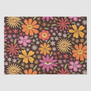 Papel De Seda Hippie Psychedelic 70 Groovy Flowers Olho Padrão