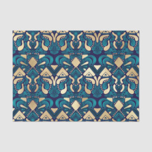 Papel De Seda Hipster Dourado Emerald Blue Tribal Artsy Damask