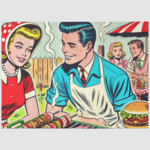 Papel De Seda Histórias em quadrinhos do Casal de Barbecue Vinta