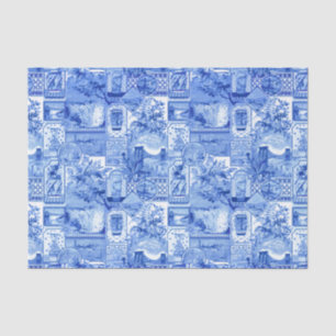 Papel De Seda Histórica de Japoneses Azuis e Brancos