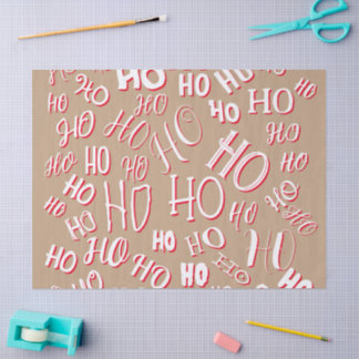 Papel De Seda HO HO HO padrão de texto de Natal branco vermelho