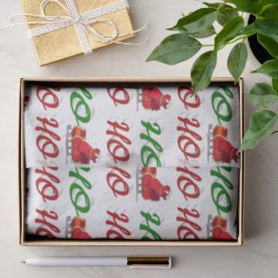 Papel De Seda Ho Ho Ho Papai Noel Trenó Natal vermelho verde scr