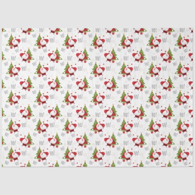 Papel De Seda Ho Ho Ho Papais noeis e Árvores de Natal (Frente )