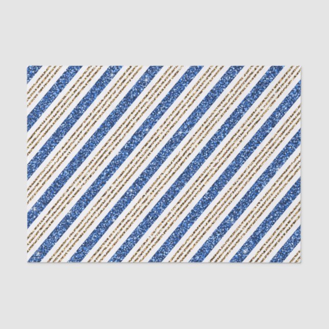 PAPEL DE SEDA HOLIDAY BLUE & GOLD GLITTER LOOK STRIPES (Frente )
