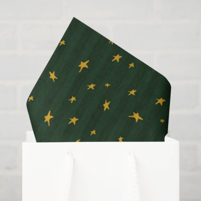 Papel De Seda Holiday Green Yellow Star Stripe Christmas (Sacola de presentes)