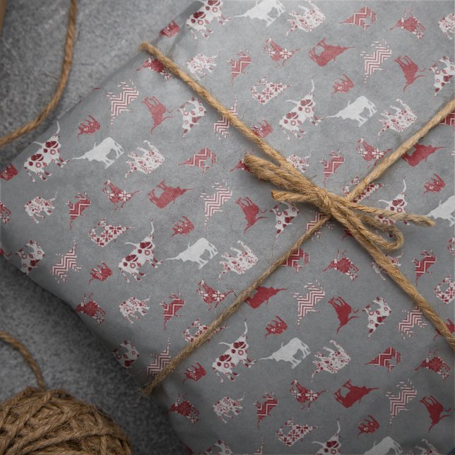Papel De Seda Holiday Red Patterned Longhorns Pattern (Criador carregado)