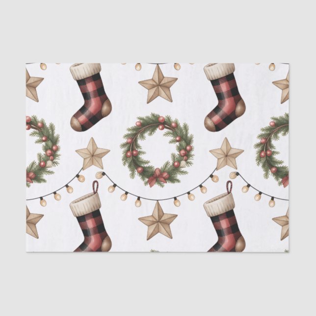 PAPEL DE SEDA HOLIDAY WREATH STOCKINGS LIGHTS STARS (Frente )